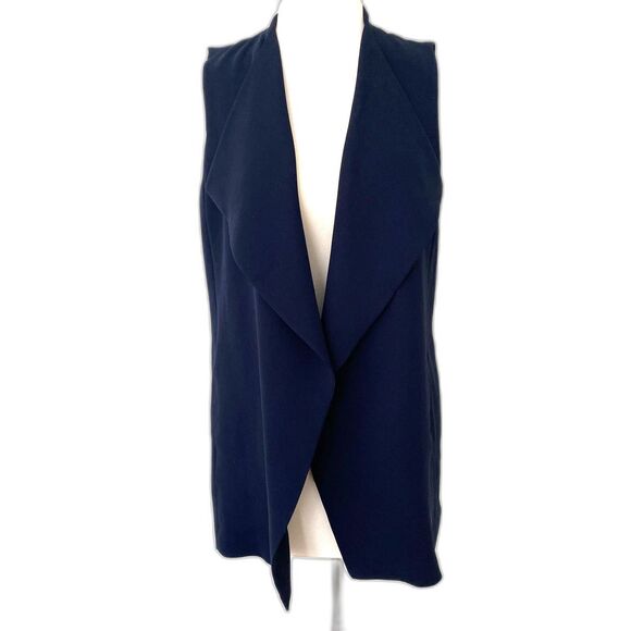 Talbots Long Navy Blue Lined Vest with Side Pockets Elegant 100% Polyester - Picture 1 of 6